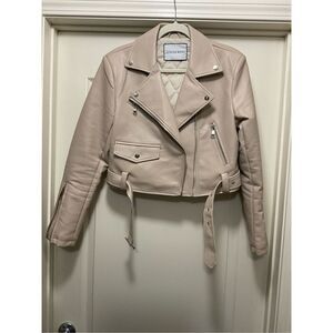 Azalea Wang Faux Leather Beige Moto Cropped Jacket (Size L)